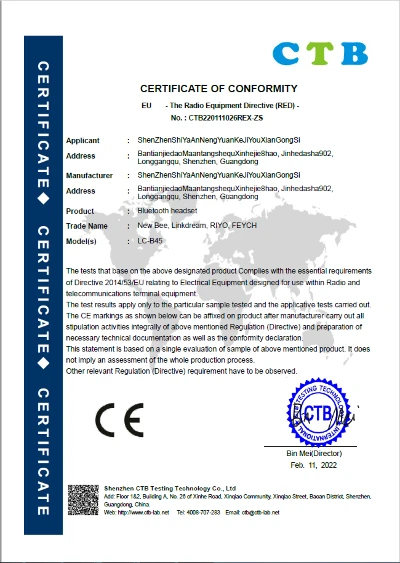 New Bee CE Certificate New Bee CE Certificate